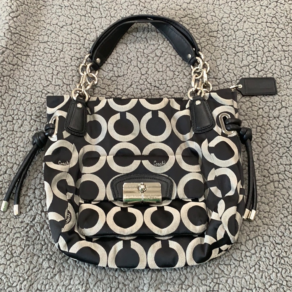 Black coach logo shoulder bag
